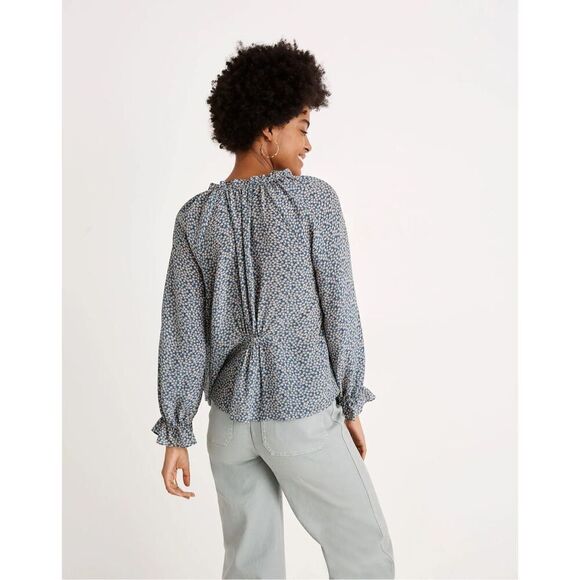 Madewell Silk Poet Top in Bitsy Floral Picnic Ditsy Ocean Size XXS - Picture 4 of 10